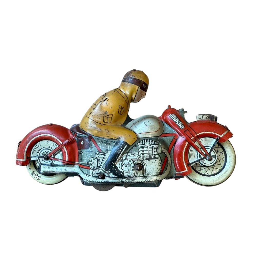 Vintage Arnold A643 Model Tin Toy Motorcycle with Rider Union Cord A643 GF207 - Picture 9 of 16